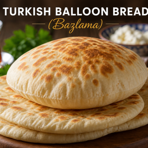 Turkish balloon bread bazlama puffed flatbread cooked in pan